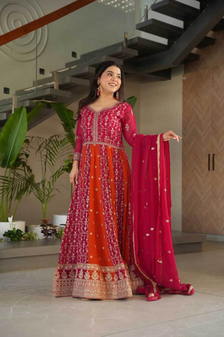 Faux Blooming Gown With Dupatta Sequin Gowns - MYLUXURY LANE ENTERPRISE